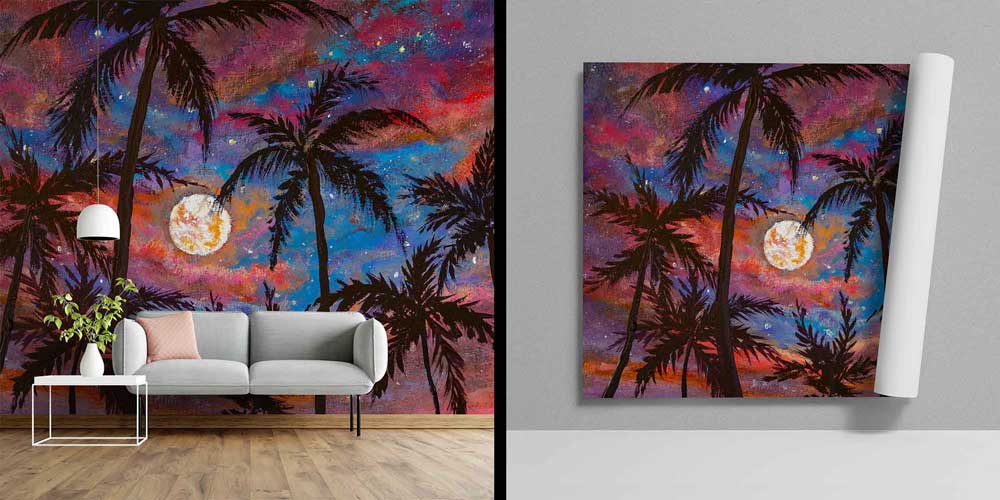 Ay Işığında Palmiye Siluetleri Tropikal Duvar Kağıdı 4404