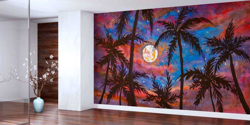 Ay Işığında Palmiye Siluetleri Tropikal Duvar Kağıdı 4404