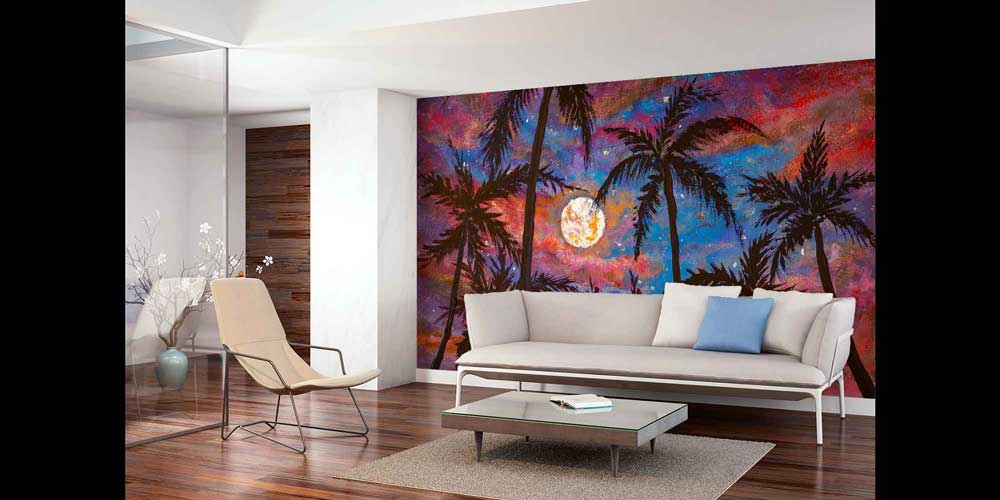 Ay Işığında Palmiye Siluetleri Tropikal Duvar Kağıdı 4404