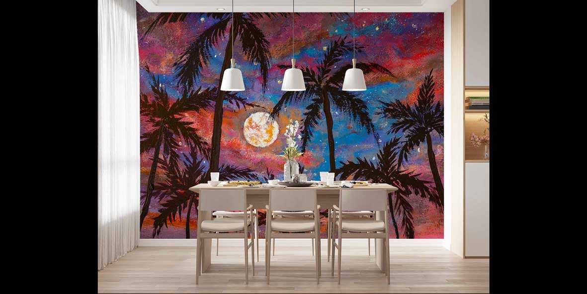 Ay Işığında Palmiye Siluetleri Tropikal Duvar Kağıdı 4404