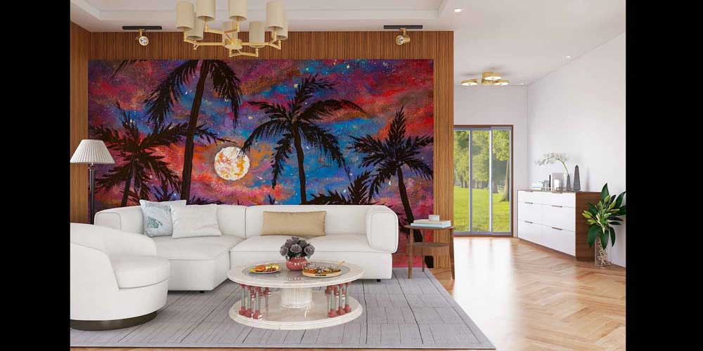 Ay Işığında Palmiye Siluetleri Tropikal Duvar Kağıdı 4404