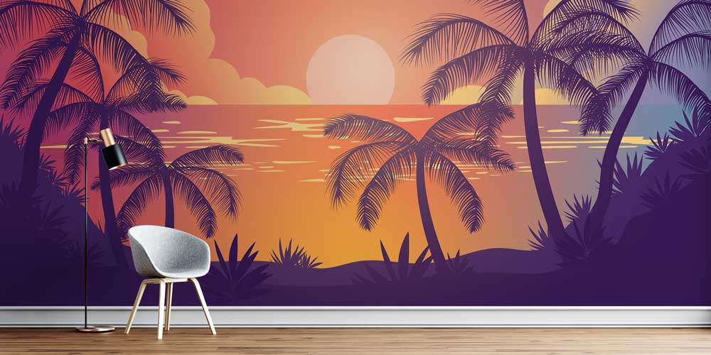 Palmiye Gün Batımı Tropikal Manzara Duvar Kağıdı 4420