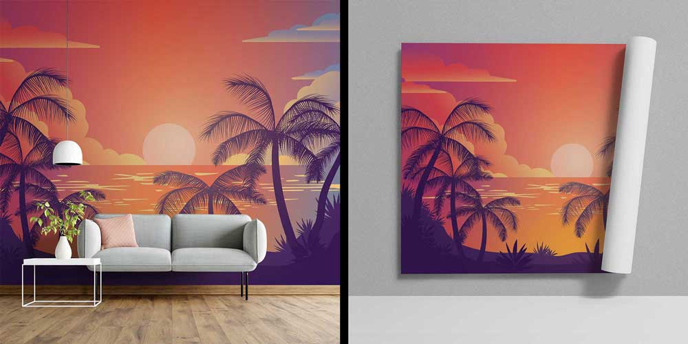 Palmiye Gün Batımı Tropikal Manzara Duvar Kağıdı 4420