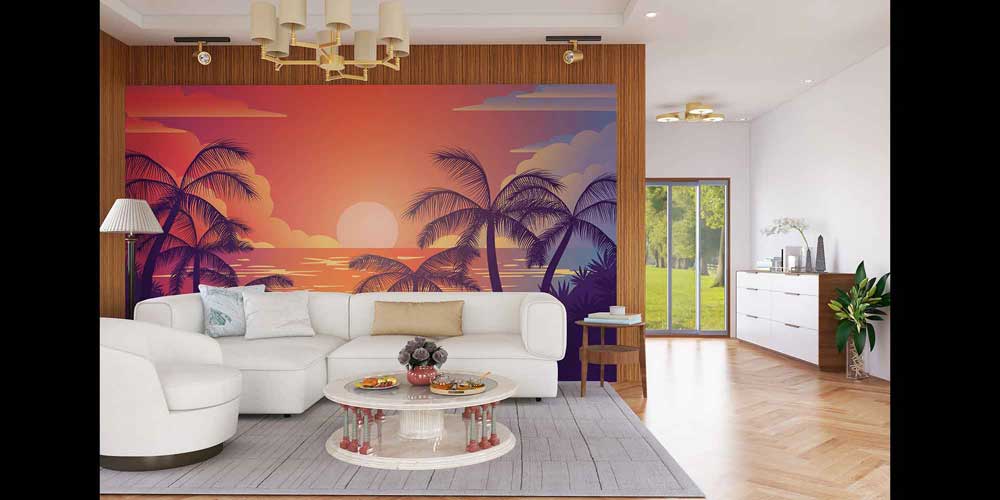 Palmiye Gün Batımı Tropikal Manzara Duvar Kağıdı 4420