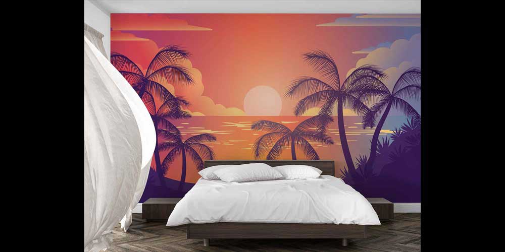 Palmiye Gün Batımı Tropikal Manzara Duvar Kağıdı 4420