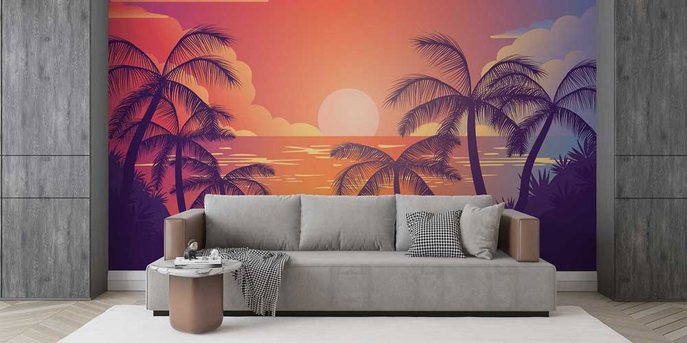 Palmiye Gün Batımı Tropikal Manzara Duvar Kağıdı 4420