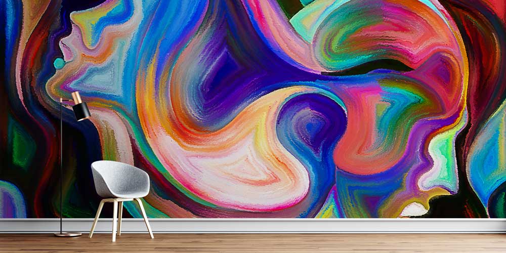 Renkli Soyut Romantik Yüzler Duvar Kağıdı 4487