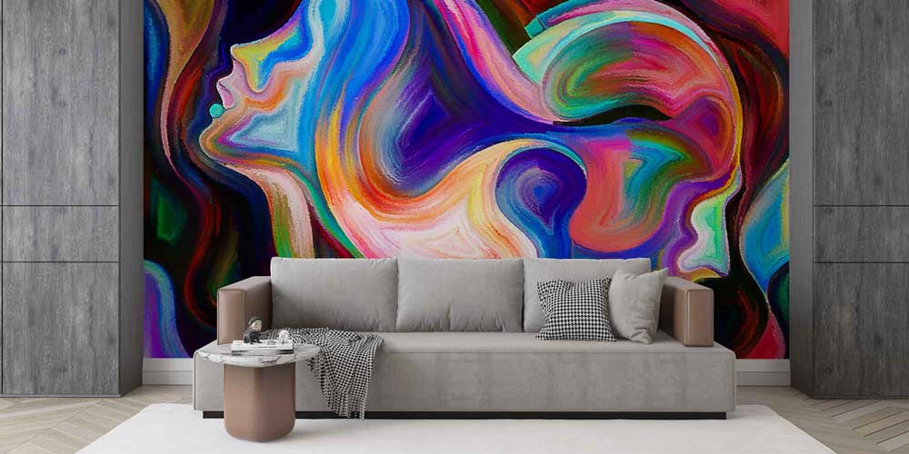 Renkli Soyut Romantik Yüzler Duvar Kağıdı 4487