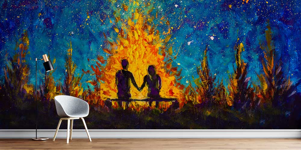 Ateş Işığında Romantik Çift Duvar Kağıdı 4489