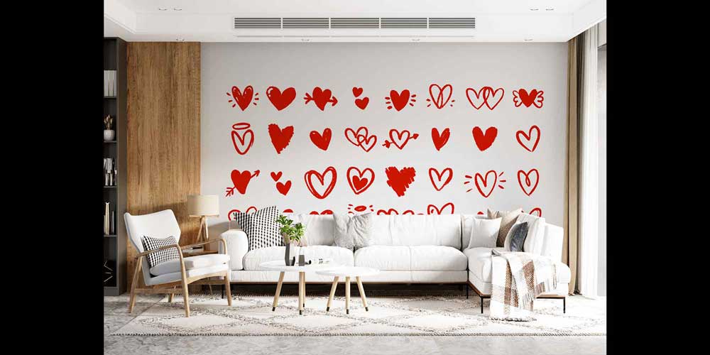 El Çizimi Kalp Desenli Romantik Duvar Kağıdı 4494