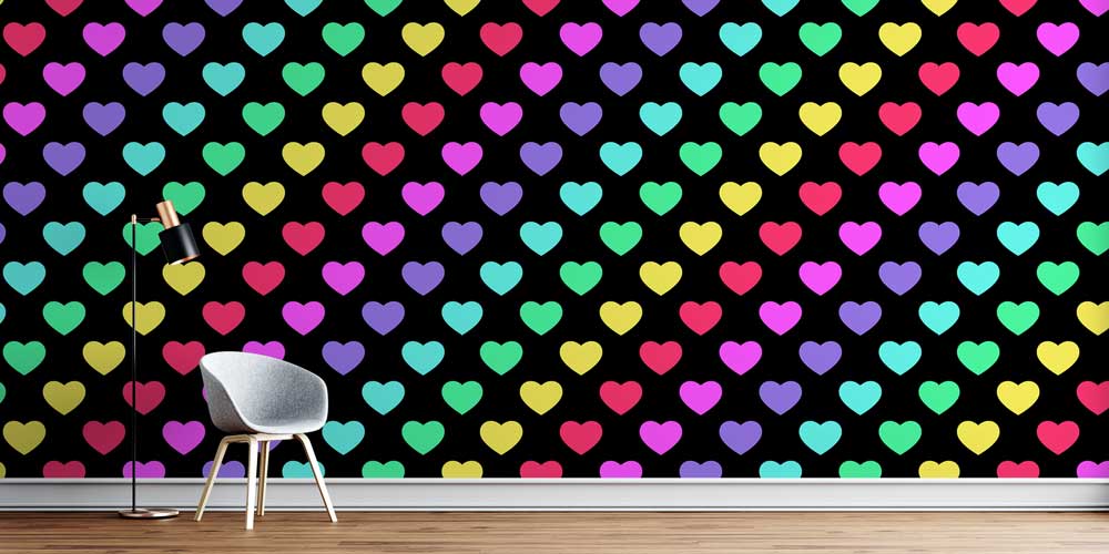 Renkli Kalpler Desenli Duvar Kağıdı 4497