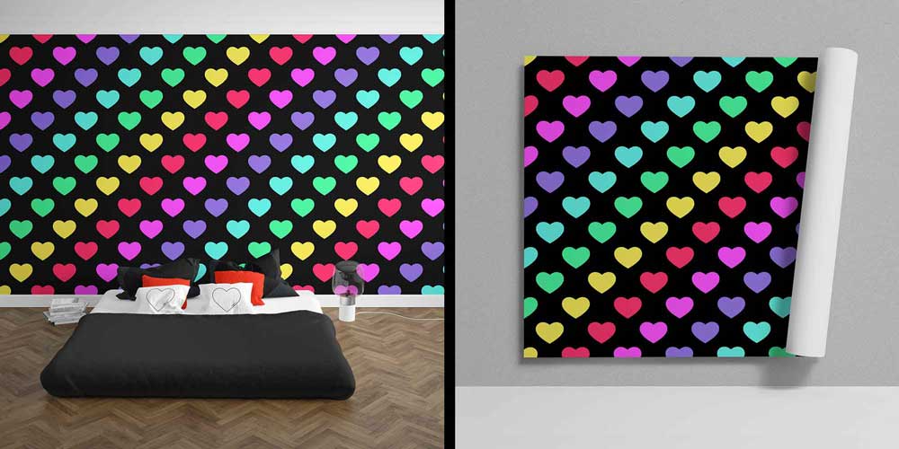 Renkli Kalpler Desenli Duvar Kağıdı 4497