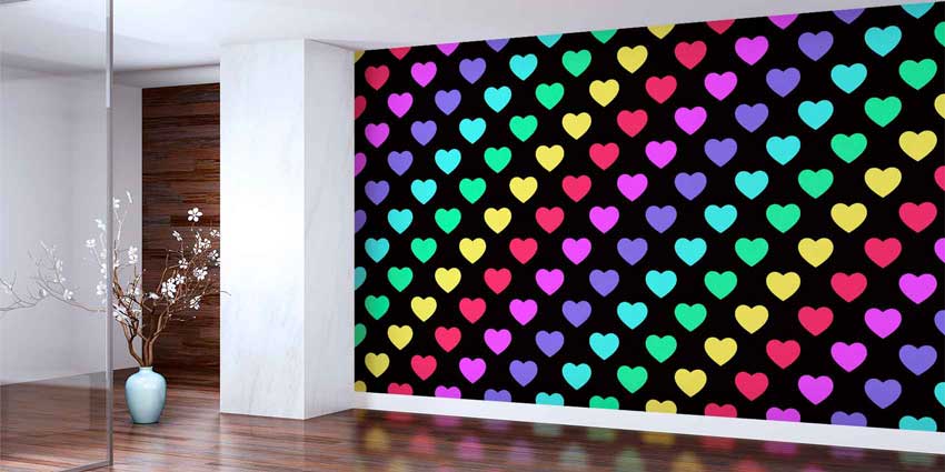 Renkli Kalpler Desenli Duvar Kağıdı 4497