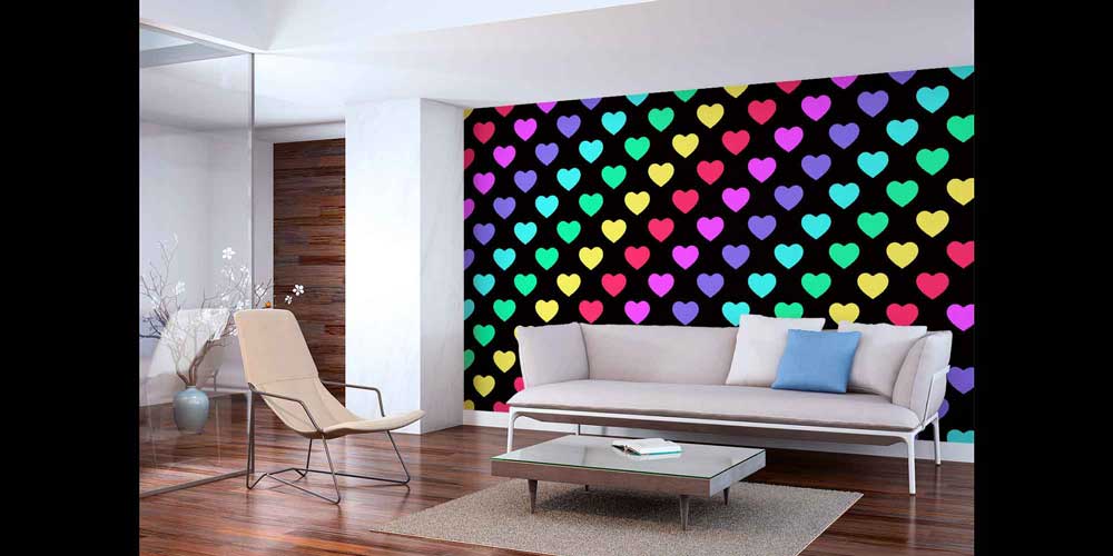 Renkli Kalpler Desenli Duvar Kağıdı 4497