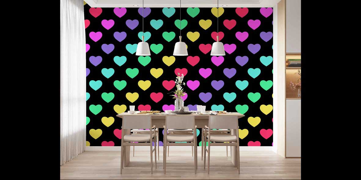 Renkli Kalpler Desenli Duvar Kağıdı 4497