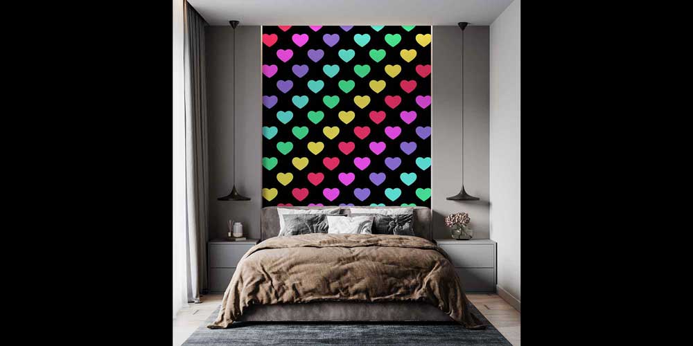 Renkli Kalpler Desenli Duvar Kağıdı 4497