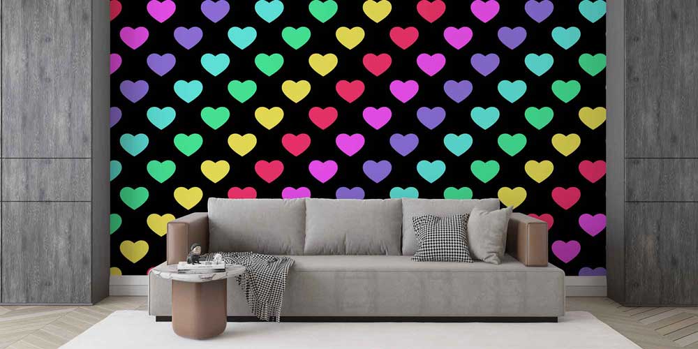 Renkli Kalpler Desenli Duvar Kağıdı 4497