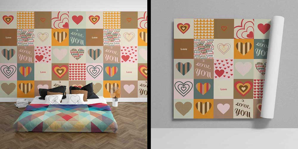 Love Patchwork Kalp Desenli Duvar Kağıdı 4498