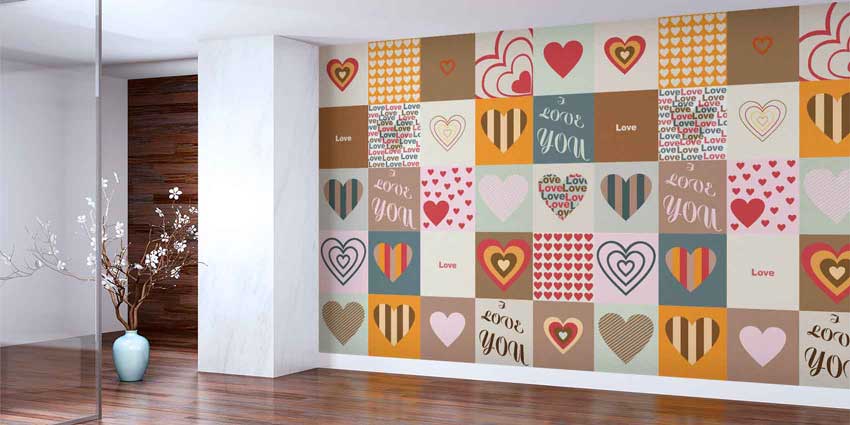 Love Patchwork Kalp Desenli Duvar Kağıdı 4498