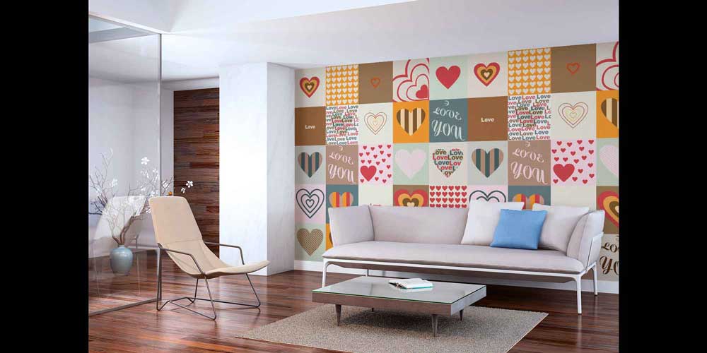 Love Patchwork Kalp Desenli Duvar Kağıdı 4498