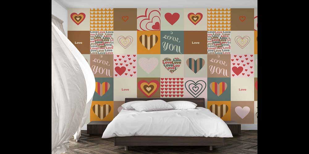 Love Patchwork Kalp Desenli Duvar Kağıdı 4498