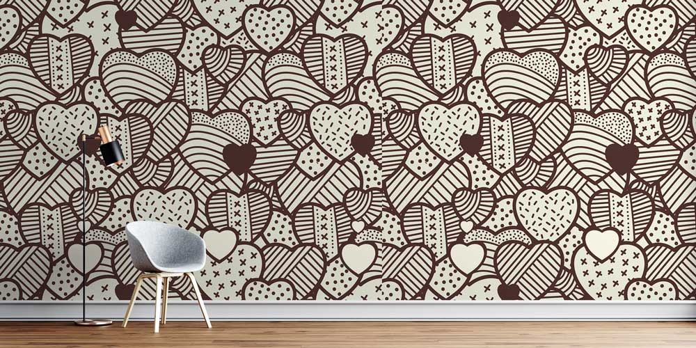 Vintage Kalp Desenli Duvar Kağıdı 4500