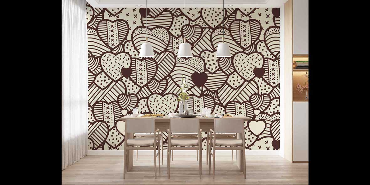 Vintage Kalp Desenli Duvar Kağıdı 4500