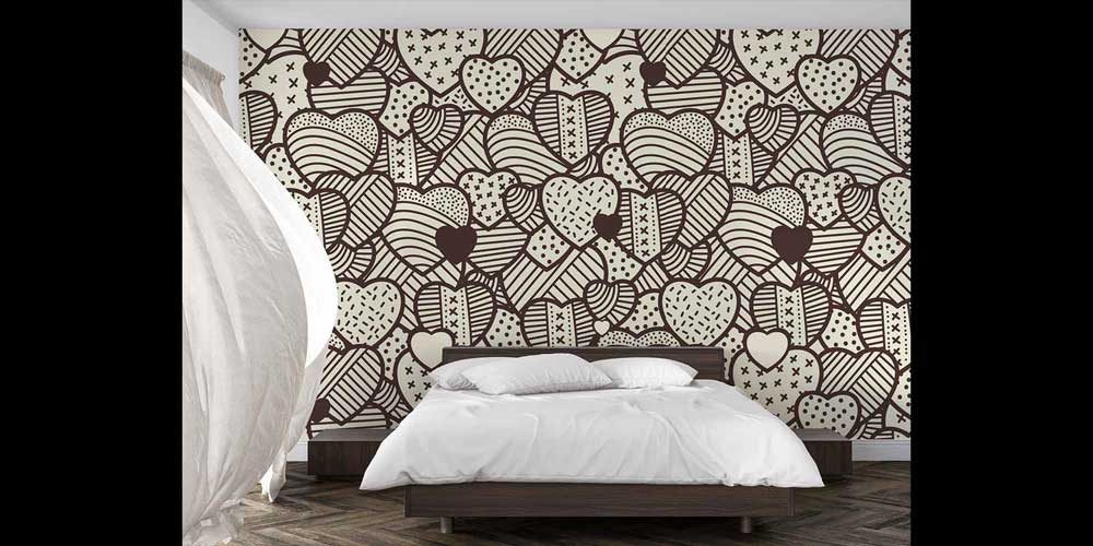 Vintage Kalp Desenli Duvar Kağıdı 4500