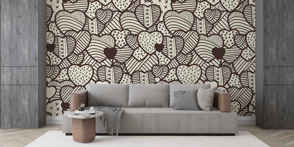 Vintage Kalp Desenli Duvar Kağıdı 4500