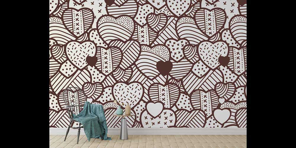 Vintage Kalp Desenli Duvar Kağıdı 4500