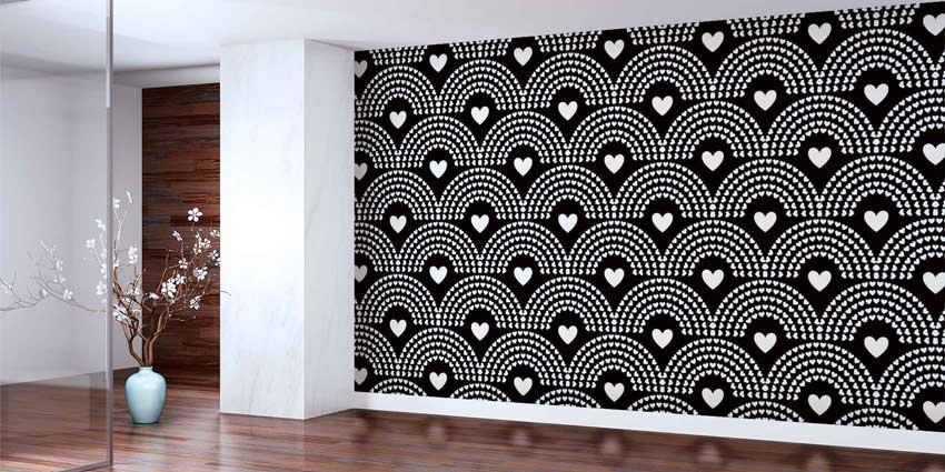 Siyah Zemin Kalp Desenli Duvar Kağıdı 4502