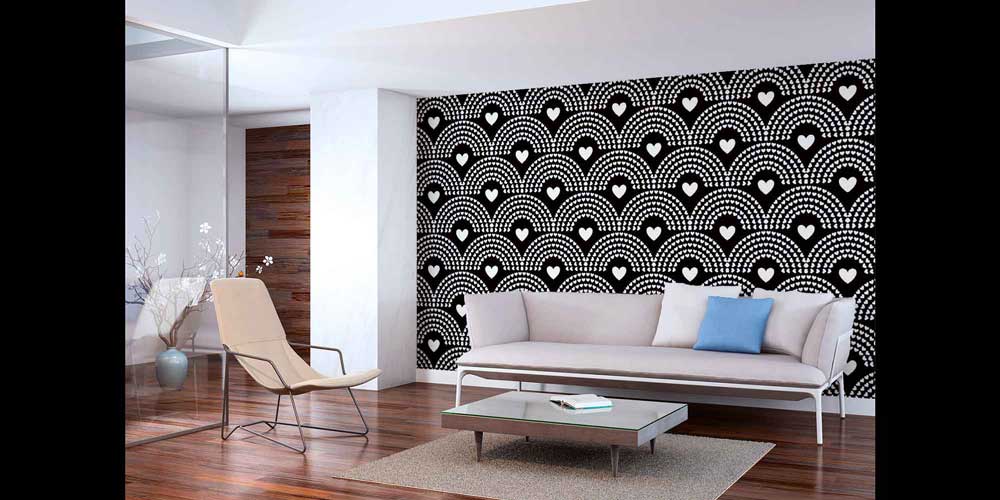 Siyah Zemin Kalp Desenli Duvar Kağıdı 4502