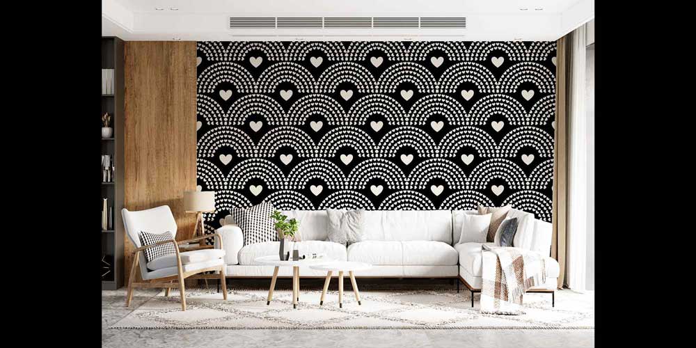 Siyah Zemin Kalp Desenli Duvar Kağıdı 4502