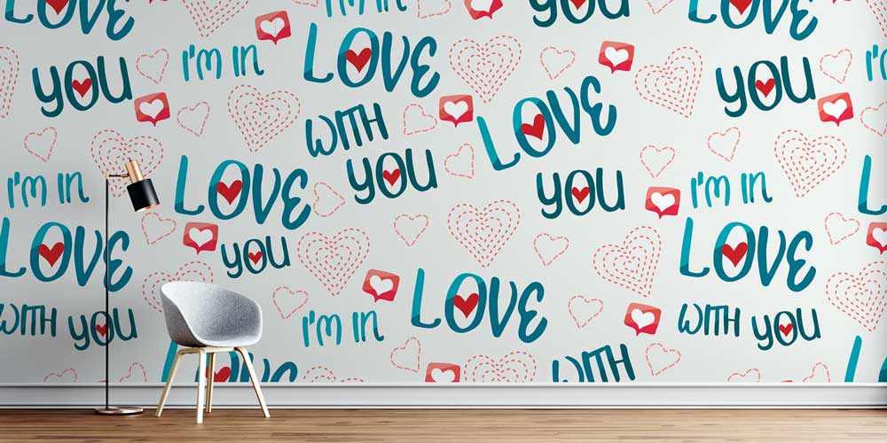 Love Yazılı Kalp Desenli Duvar Kağıdı 4508
