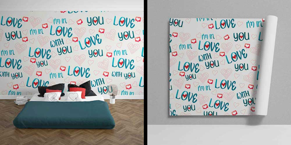 Love Yazılı Kalp Desenli Duvar Kağıdı 4508