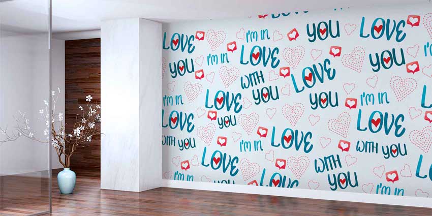 Love Yazılı Kalp Desenli Duvar Kağıdı 4508