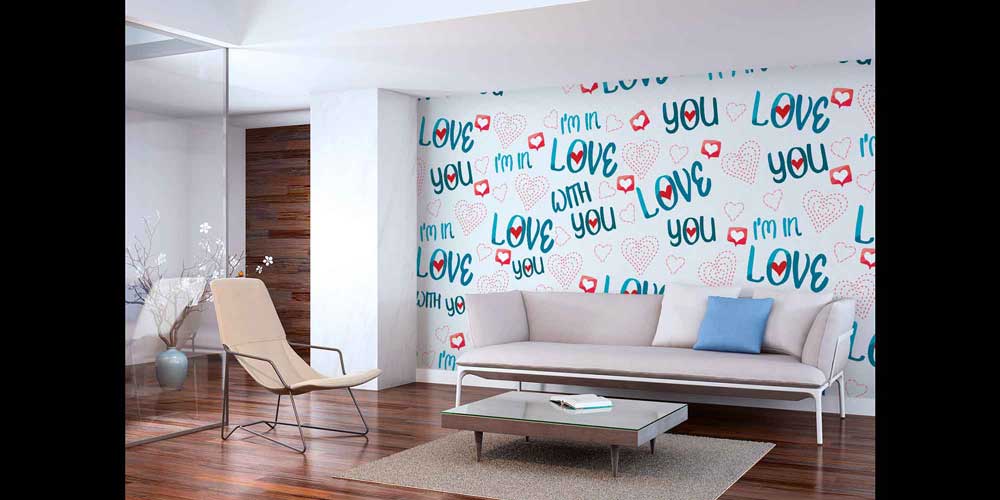 Love Yazılı Kalp Desenli Duvar Kağıdı 4508