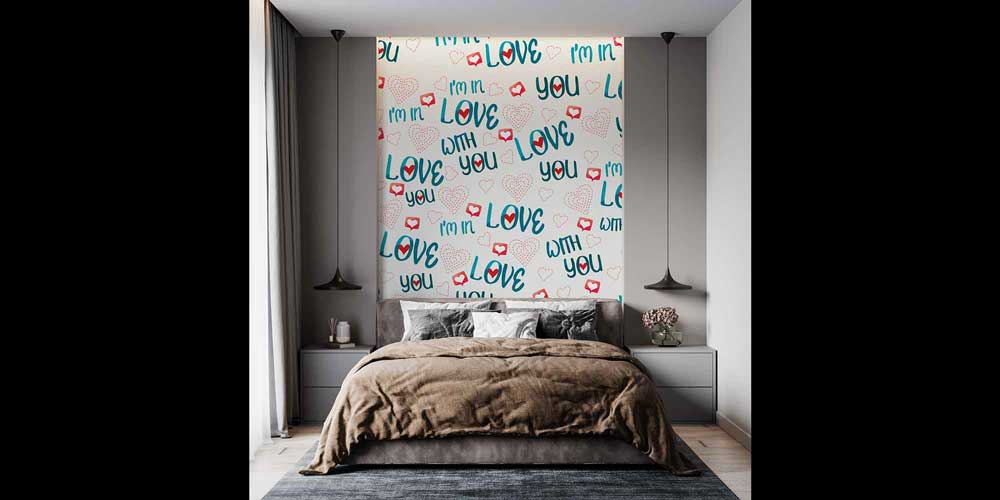 Love Yazılı Kalp Desenli Duvar Kağıdı 4508