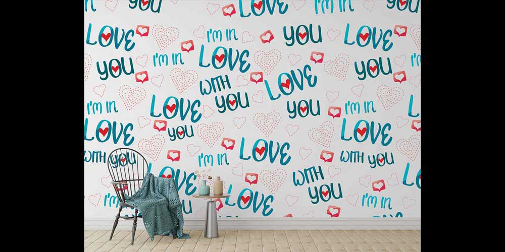 Love Yazılı Kalp Desenli Duvar Kağıdı 4508