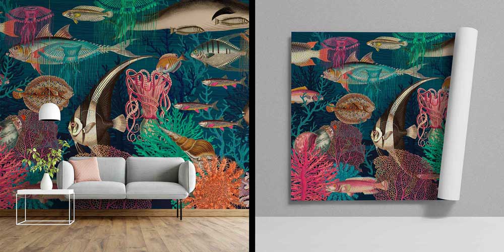 Renkli Deniz Altı İllüstrasyonu Duvar Kağıdı 4606