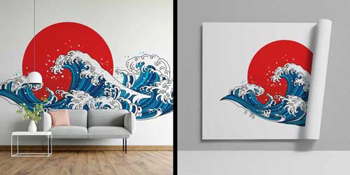 Japon Dalga İllüstrasyonu Duvar Kağıdı 4612