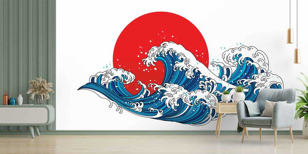 Japon Dalga İllüstrasyonu Duvar Kağıdı 4612