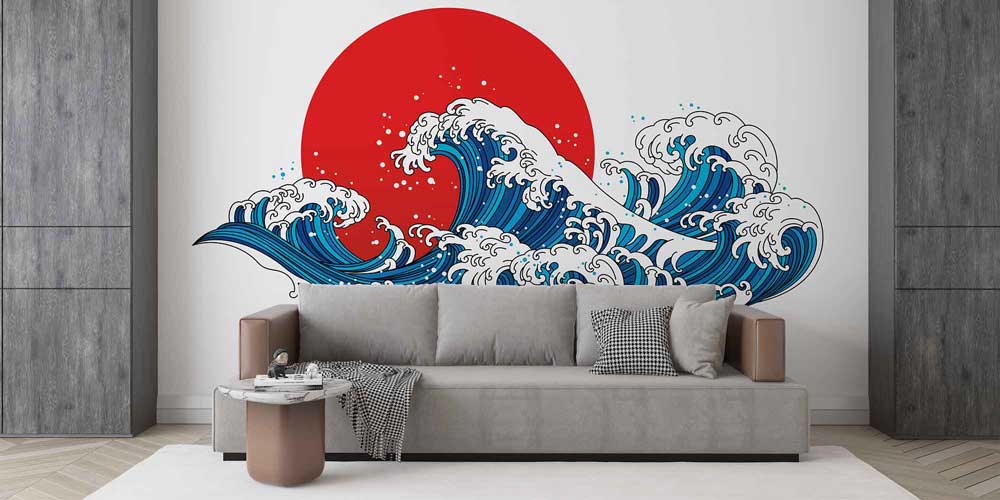 Japon Dalga İllüstrasyonu Duvar Kağıdı 4612