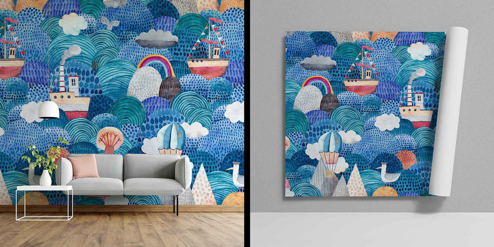 İllüstratif Deniz Temalı Duvar Kağıdı 4613