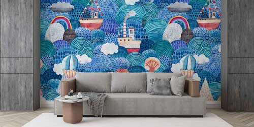 İllüstratif Deniz Temalı Duvar Kağıdı 4613