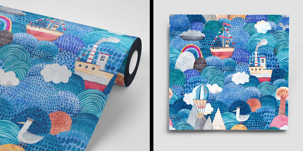 İllüstratif Deniz Temalı Duvar Kağıdı 4613