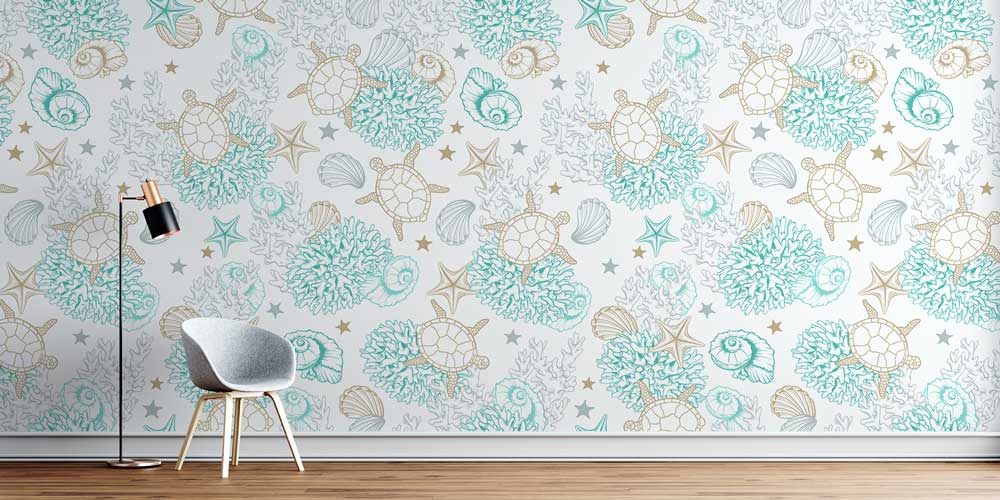 Deniz Kaplumbağası ve Mercan Desenli Duvar Kağıdı 4619