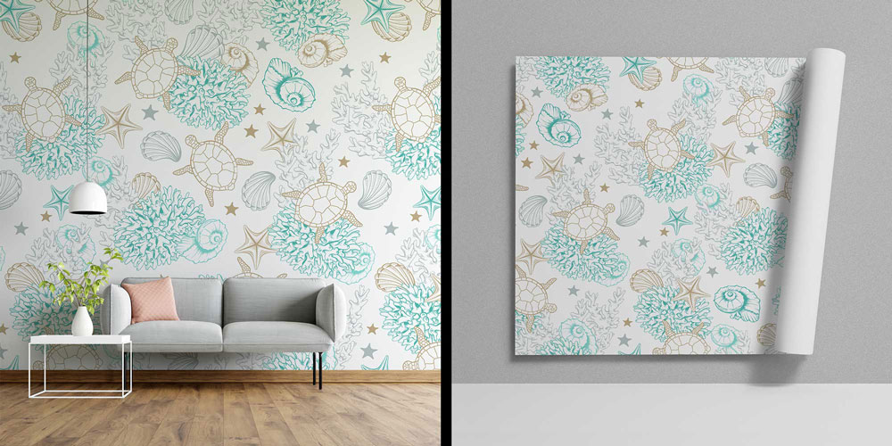 Deniz Kaplumbağası ve Mercan Desenli Duvar Kağıdı 4619