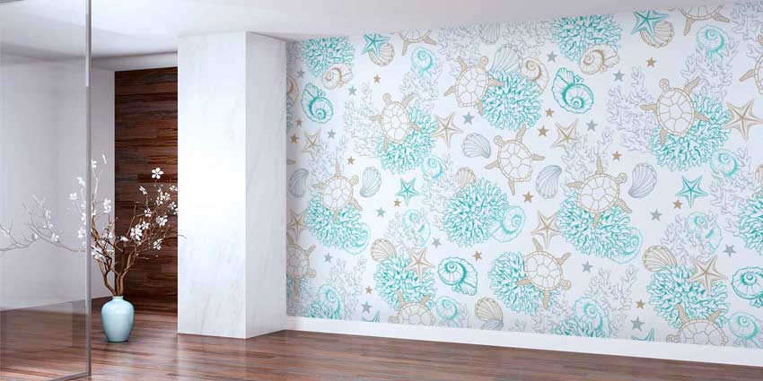 Deniz Kaplumbağası ve Mercan Desenli Duvar Kağıdı 4619