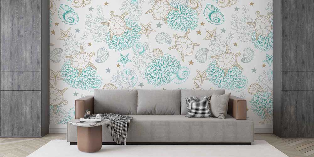 Deniz Kaplumbağası ve Mercan Desenli Duvar Kağıdı 4619